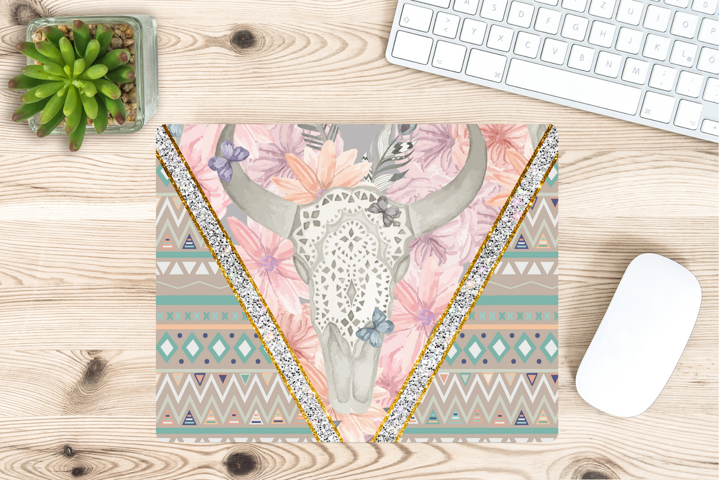 Pastel Aztec Skull Mouse Pad