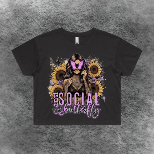 Antisocial Butterfly Crop Tee