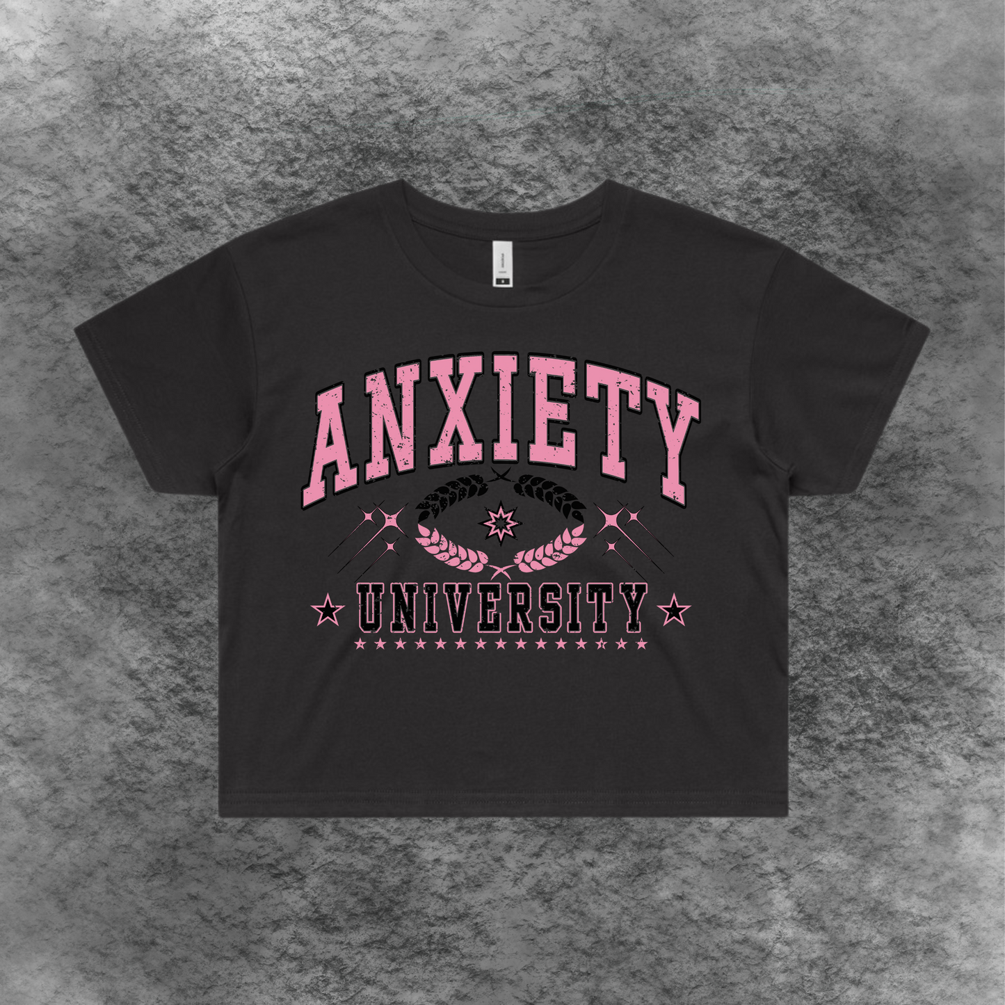 Anxiety University Pink Print Crop Tee