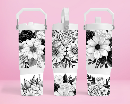 Black and White Floral 30oz