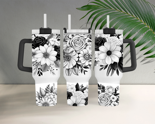 Black and White Floral 40oz Tumbler