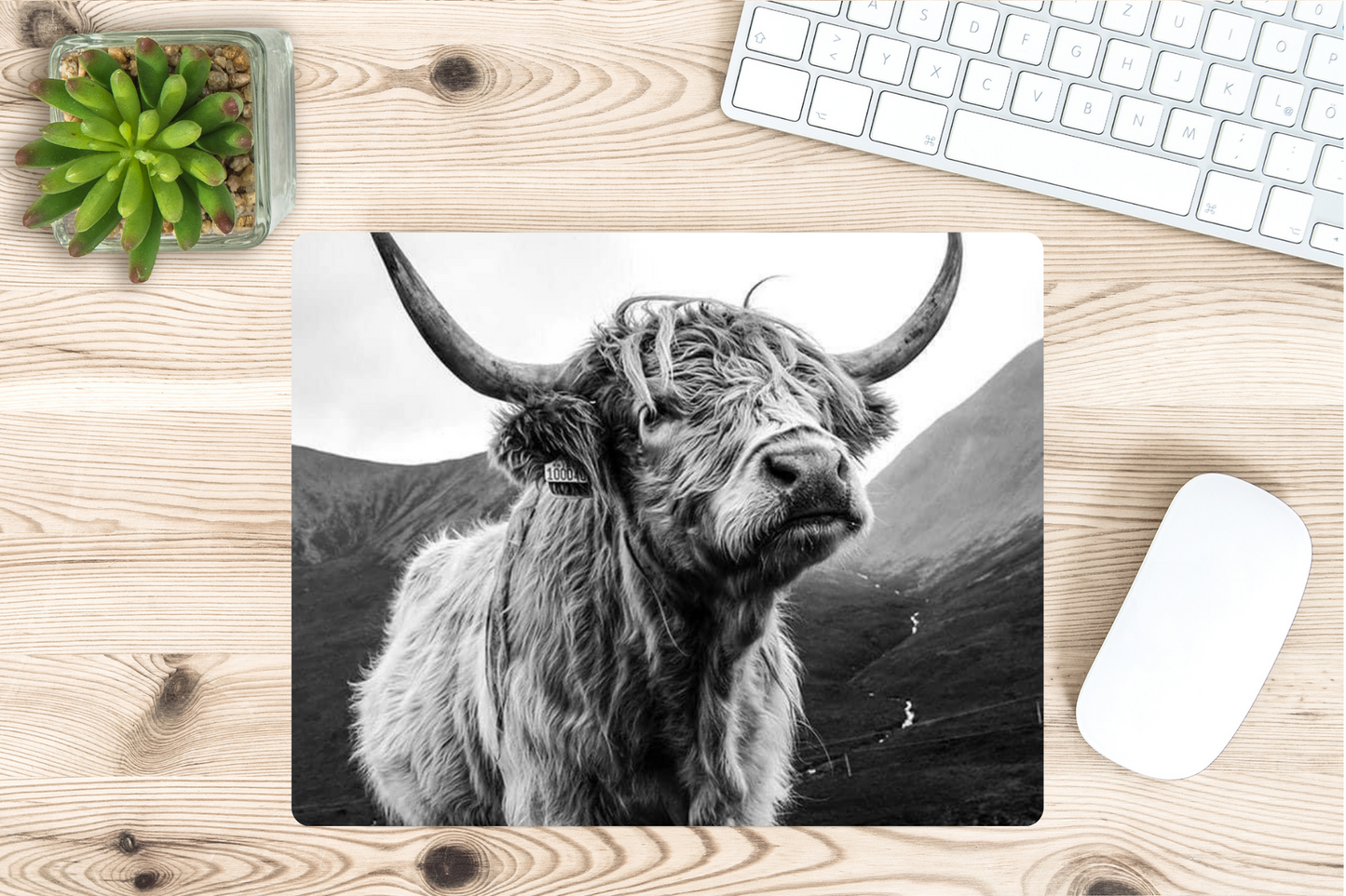 Black and White Highland Cow Mouse Pad