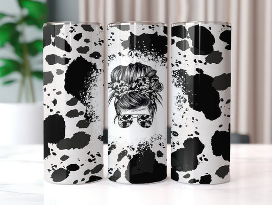 Black and White Messy Bun Tumbler