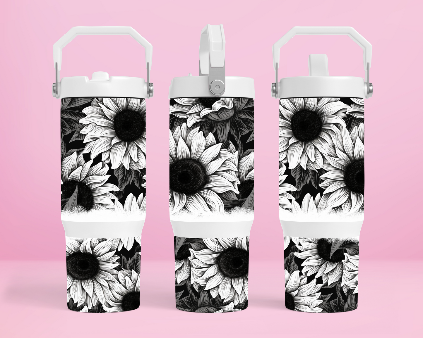 Black and White Sunflower 30oz