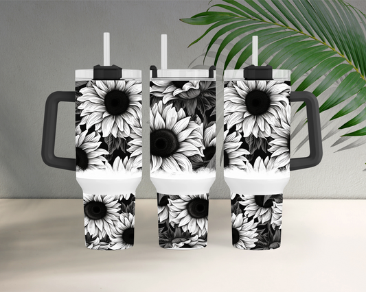 Black and White Sunflower 40oz Tumbler