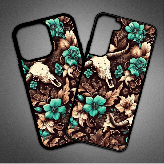 Brown Floral Skull Phone Case