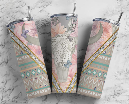 Pastel Skull and Aztec Tumbler