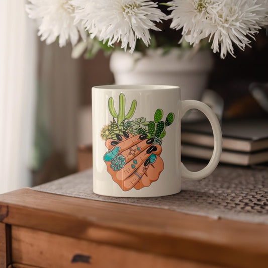 Hands with Cactus Mug