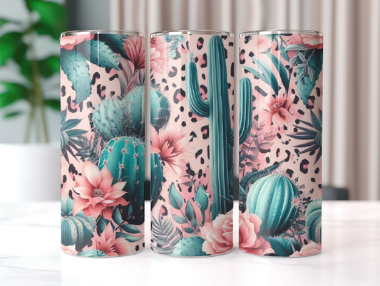 Flowering Cactus and Leopard 20oz Tumbler