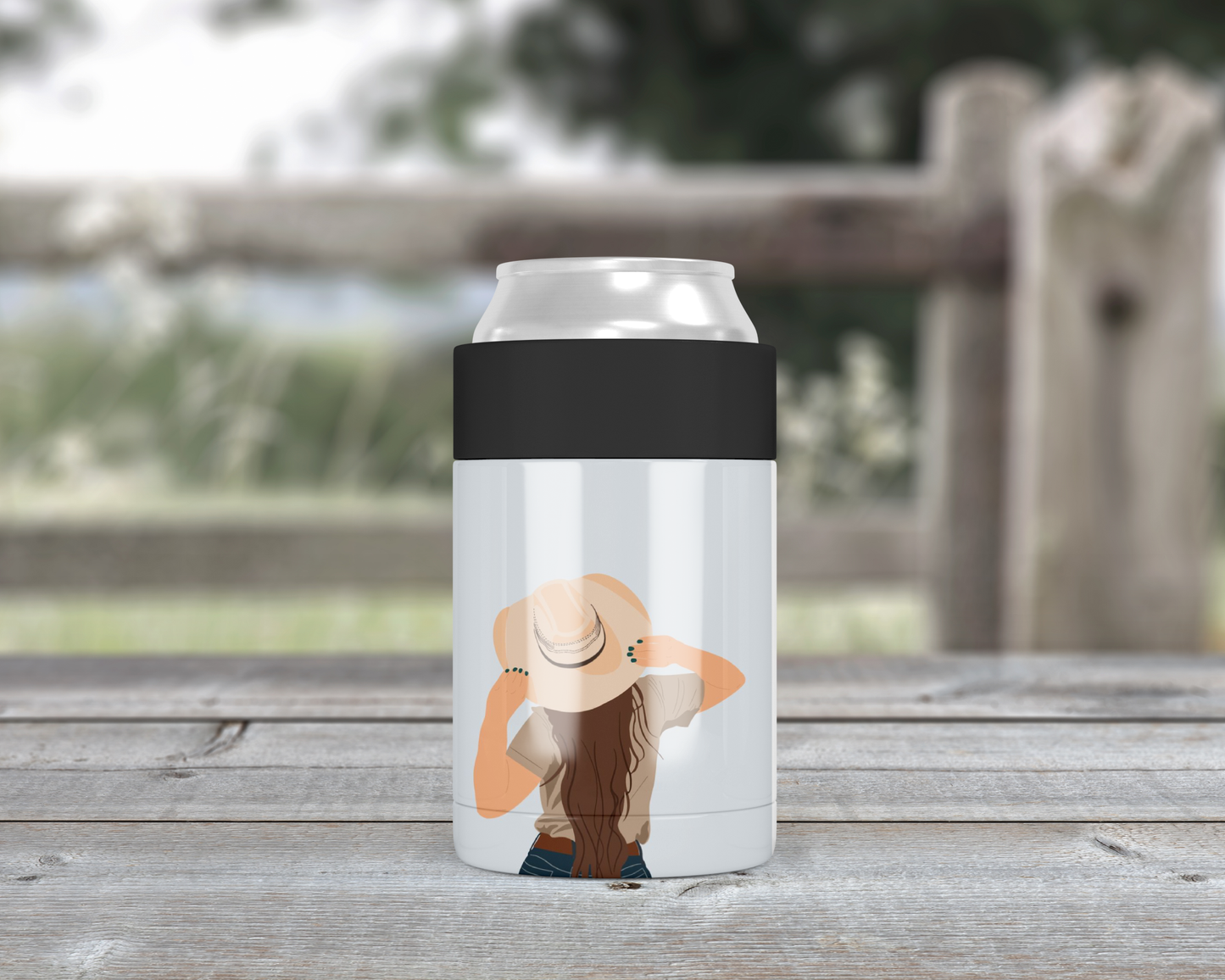 Cartoon Cowgirl Metal Can Cooler