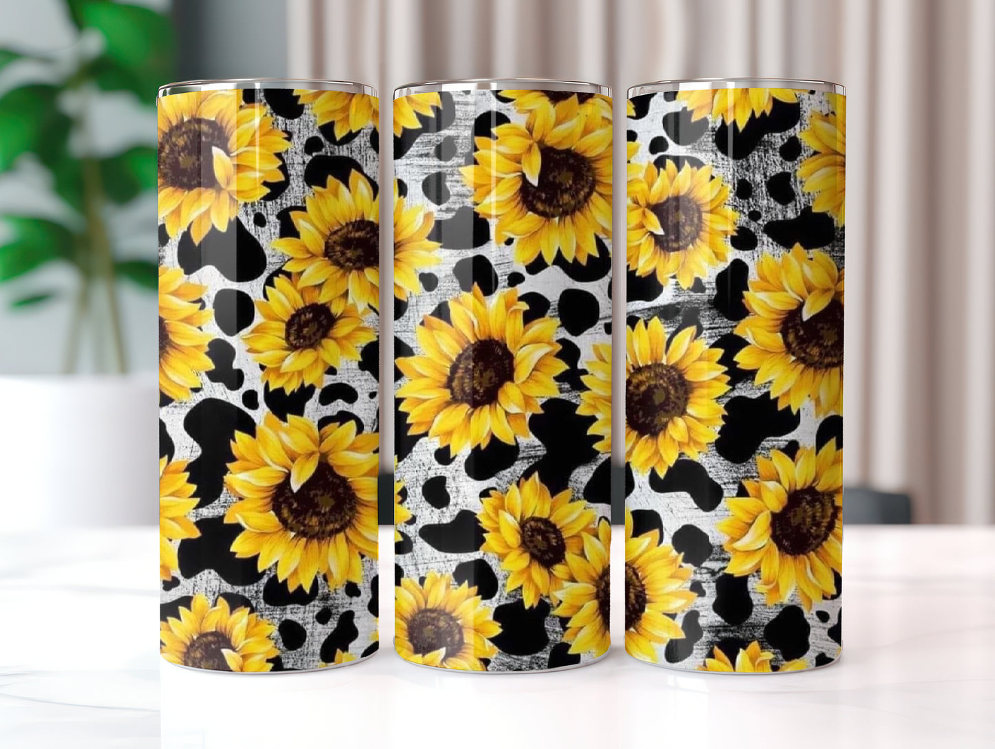 Sunflower and Cow Print Tumbler