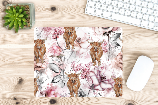 Floral Highland Cow Mouse Pad