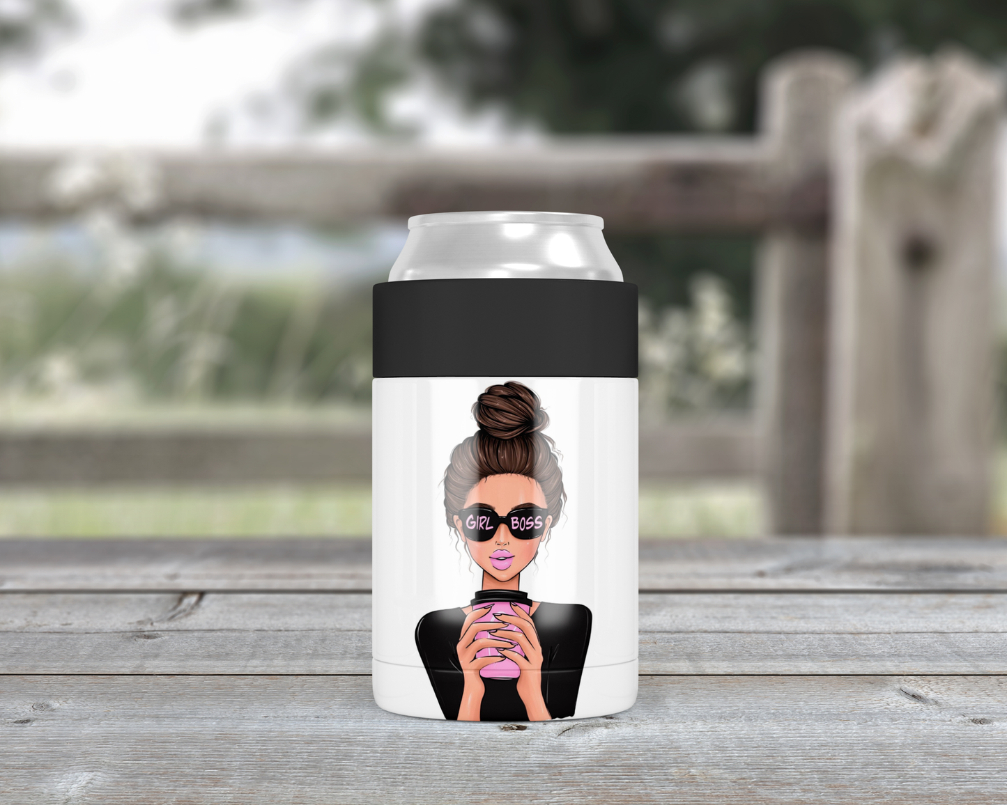 Girl Boss with coffeeMetal Can Cooler