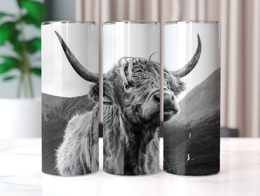 Highland Cow Black and White Tumbler