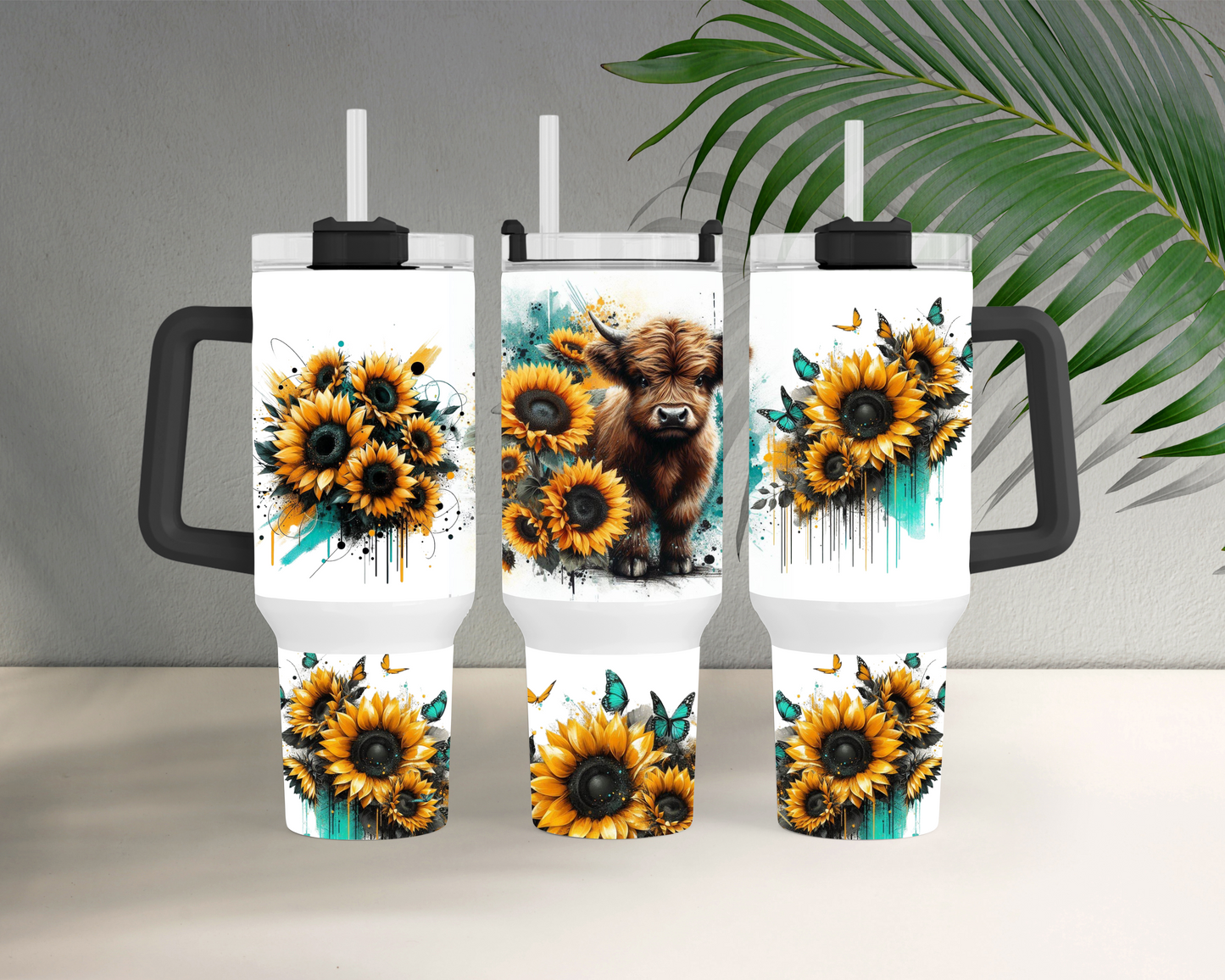 Highland Cow with Sunflowers 40oz Tumbler