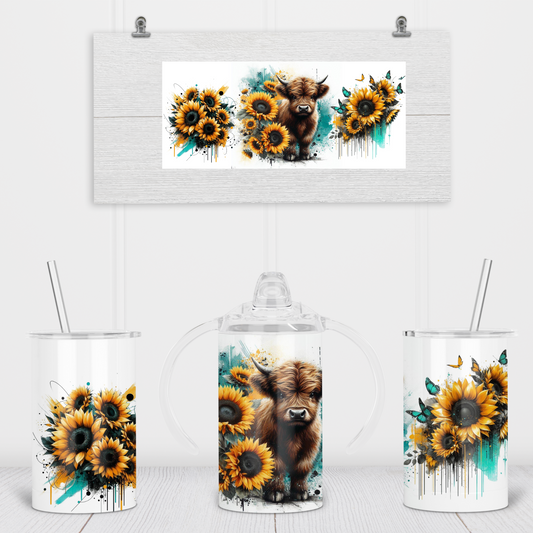 Highland Cow and Sunflower Sippy Cup