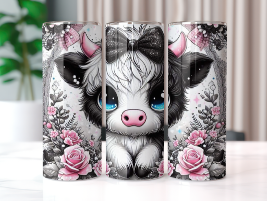 Roses and Lace Cute Highland Cow 20oz Tumbler