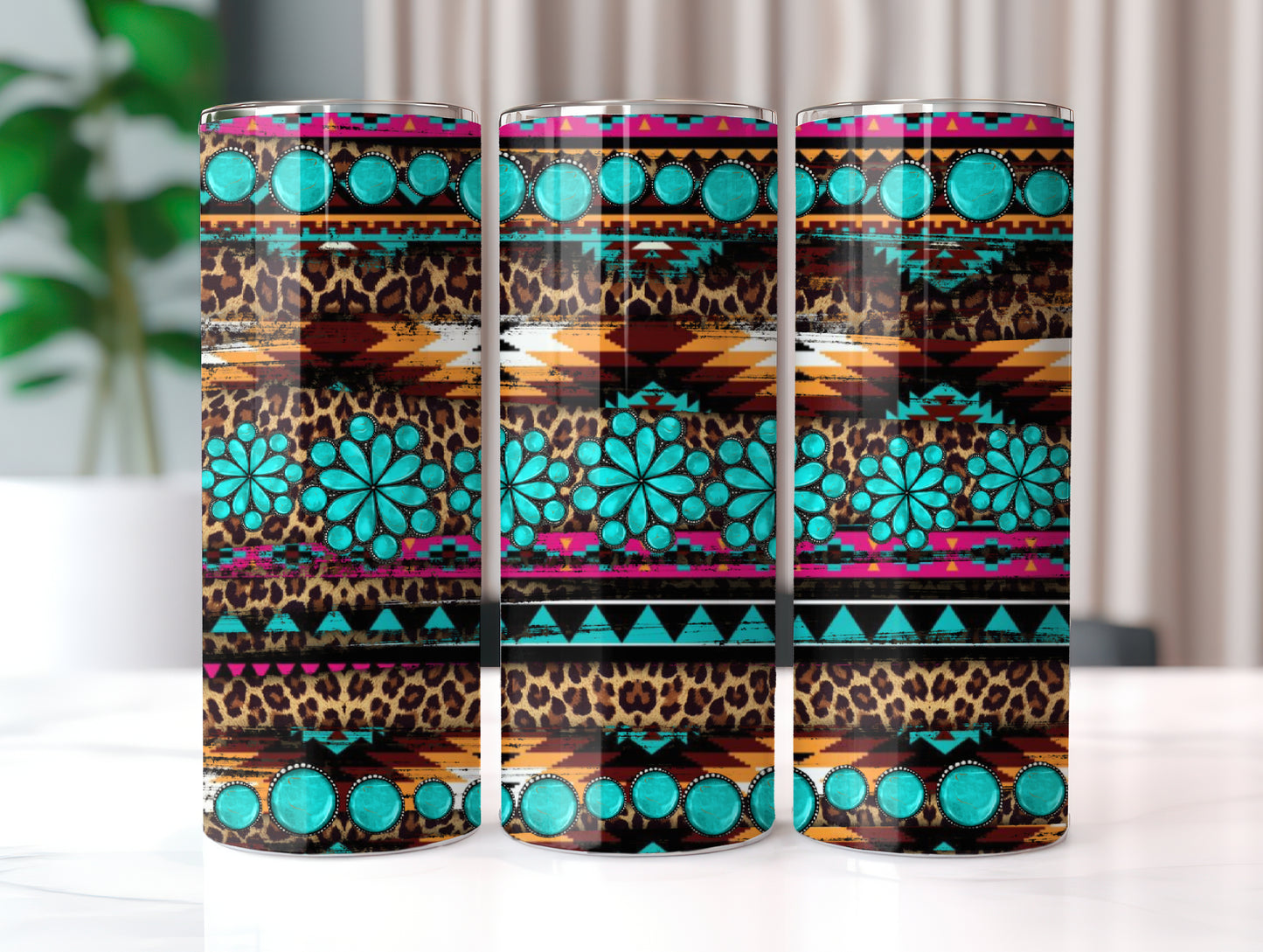 Turquoise Leopard Stripe Tumbler