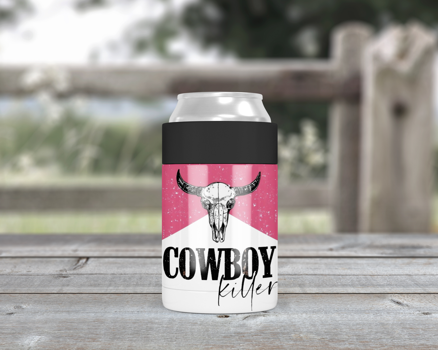 Pink Cowboy Killer Metal Can Cooler