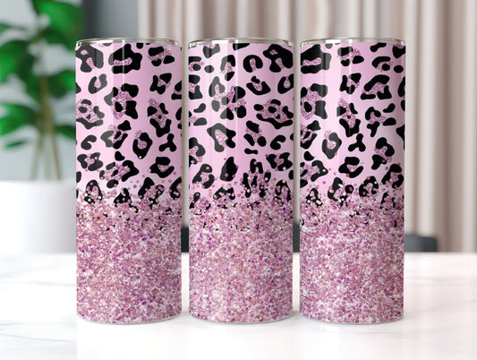 Pink Glitter Leopard Tumbler