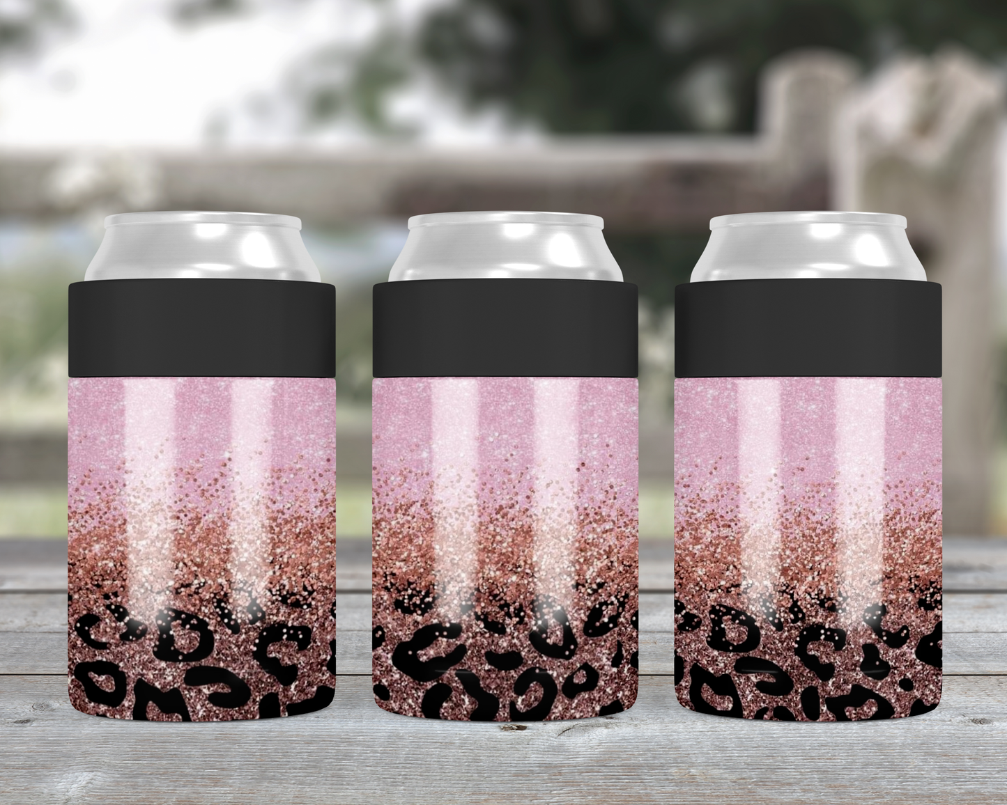 Pink Gold Glitter Metal Can Cooler