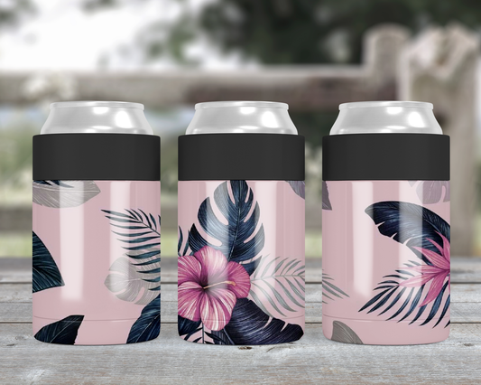 Pink Hibiscus Metal Can Cooler