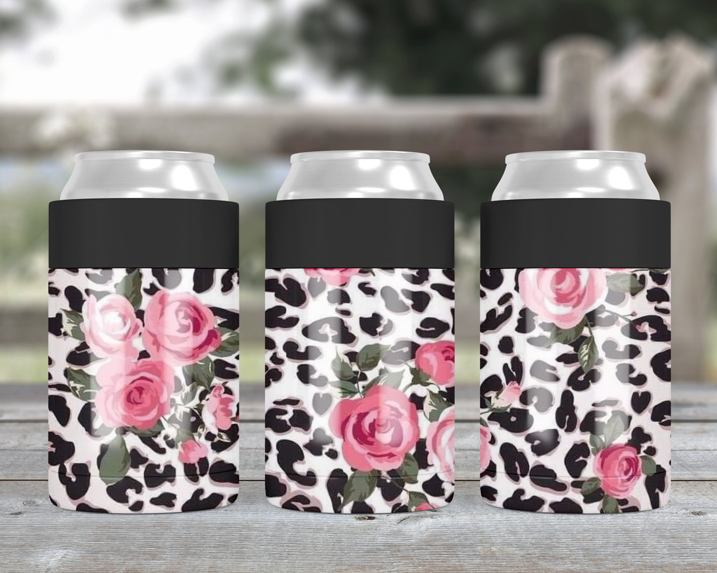 Pink Rose Metal Can Cooler