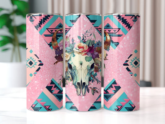 Pink Tribal Skull Tumbler