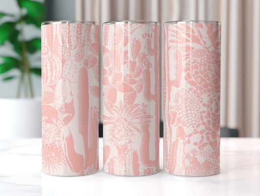 Pale Pink and White Cactus Tumbler