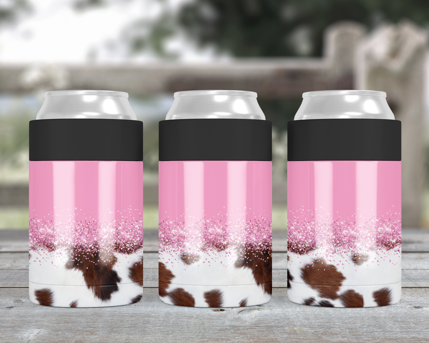 Pink and Cowprint Metal Can Cooler