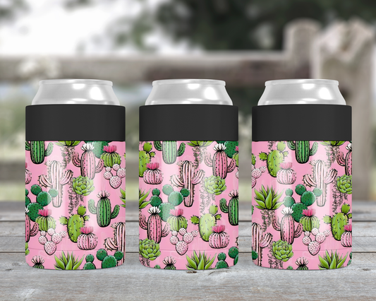 Pink on Pink Cactus Metal Can Cooler