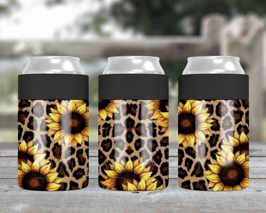 Sunflower and Cheetah Metal Can Cooler