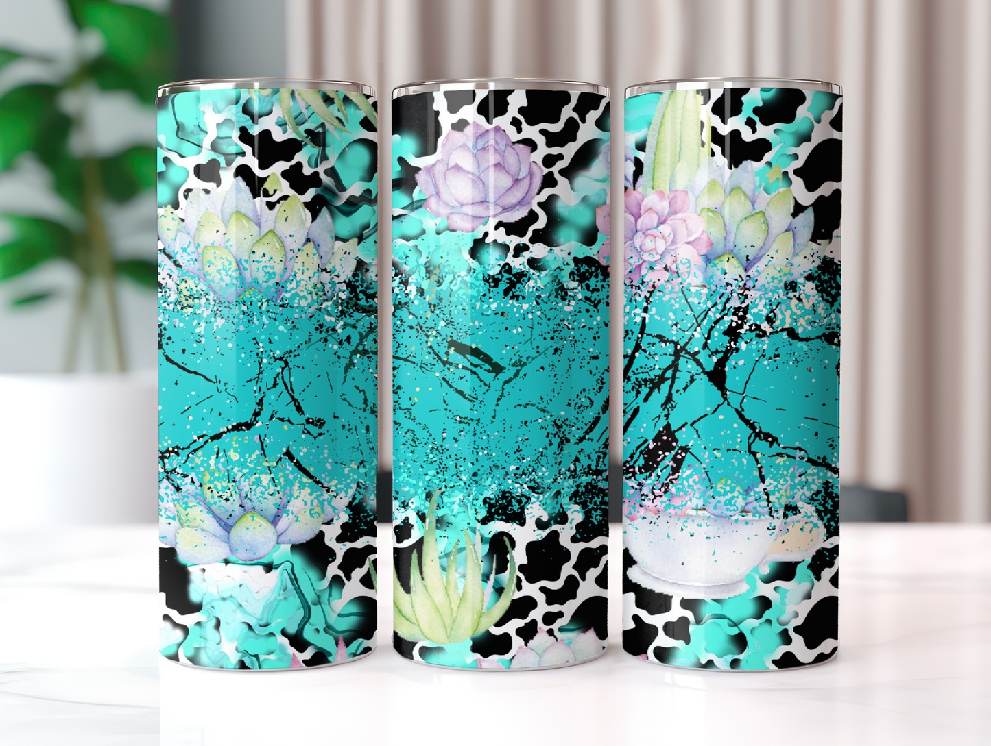 Turquoise and Succulent Tumbler