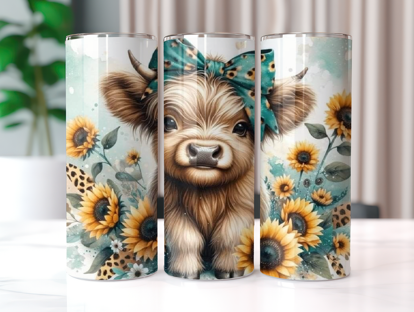 Teal Highland Cow 20oz Tumbler