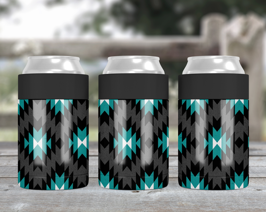 Teal and Grey Aztec Metal Can Cooler