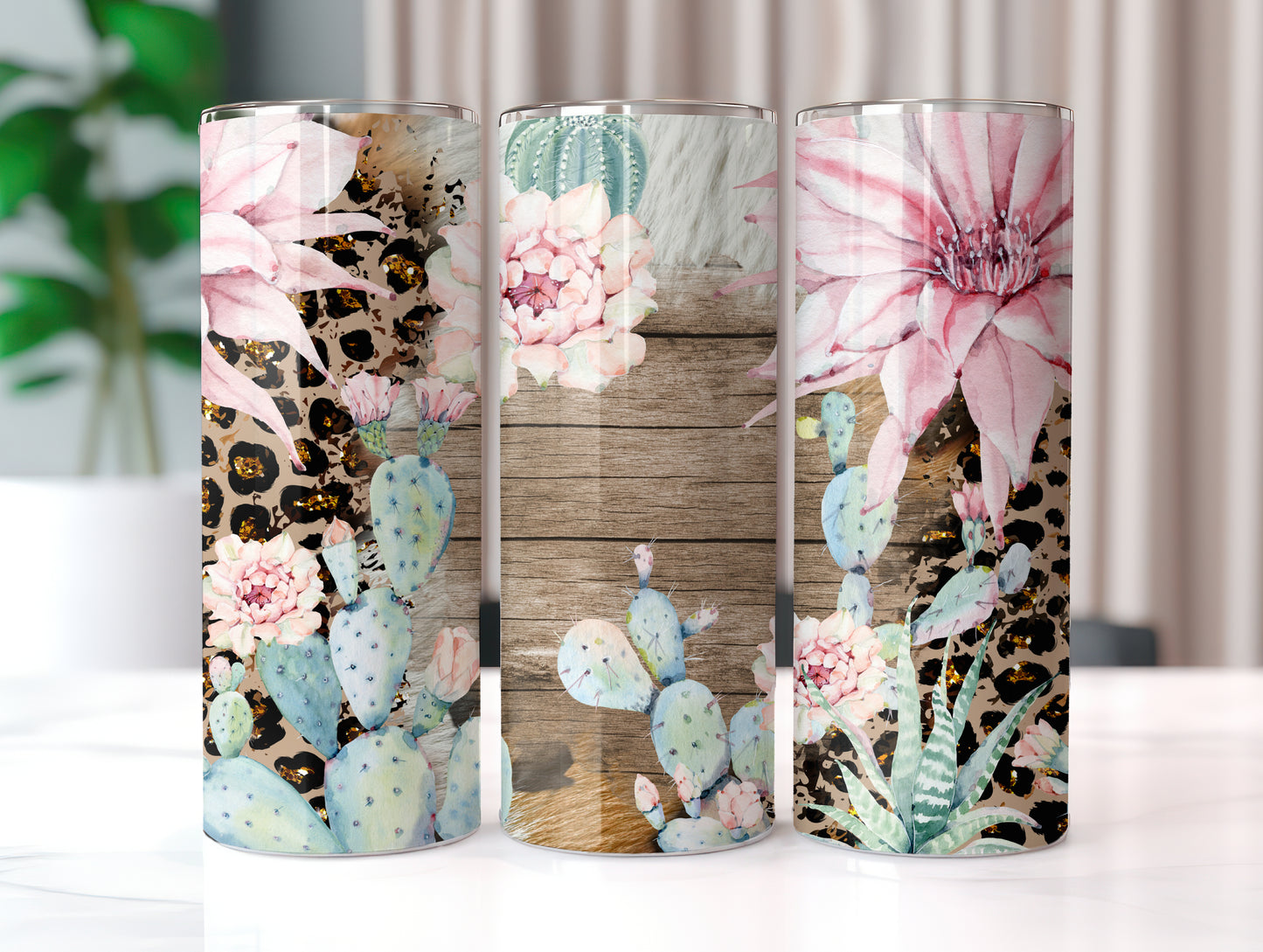 Floral Cactus and Leopard Tumbler