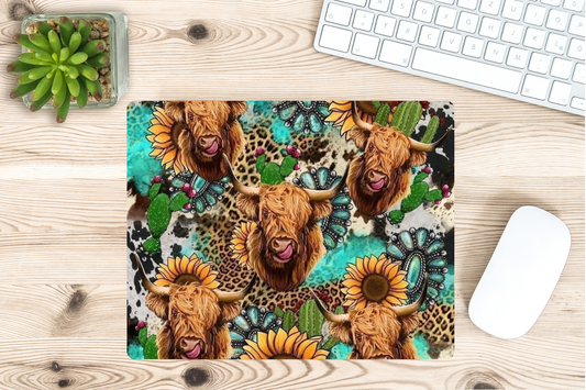 Turquoise Highland Cow Mouse Pad