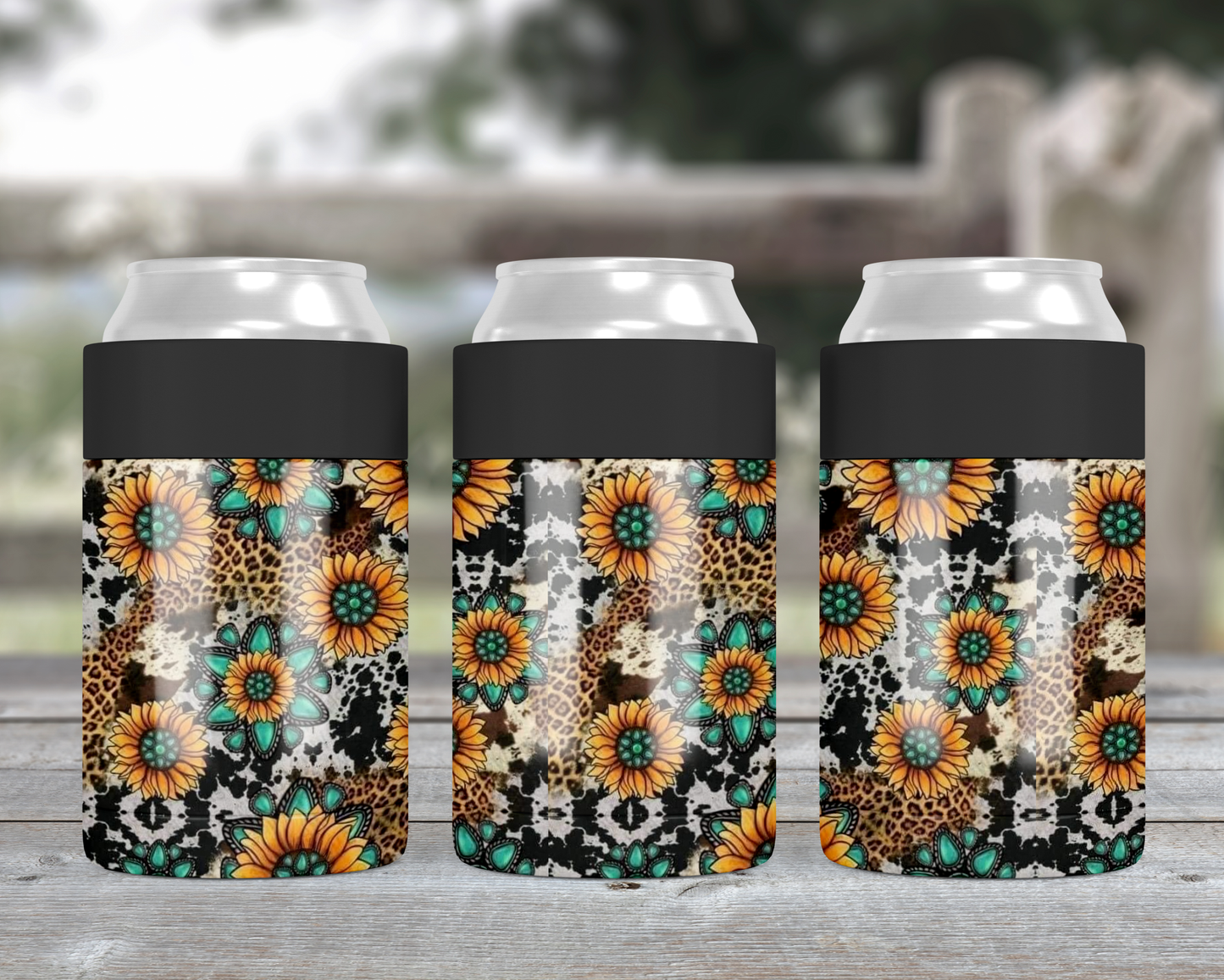 Turquoise Sunflower Metal Can Cooler