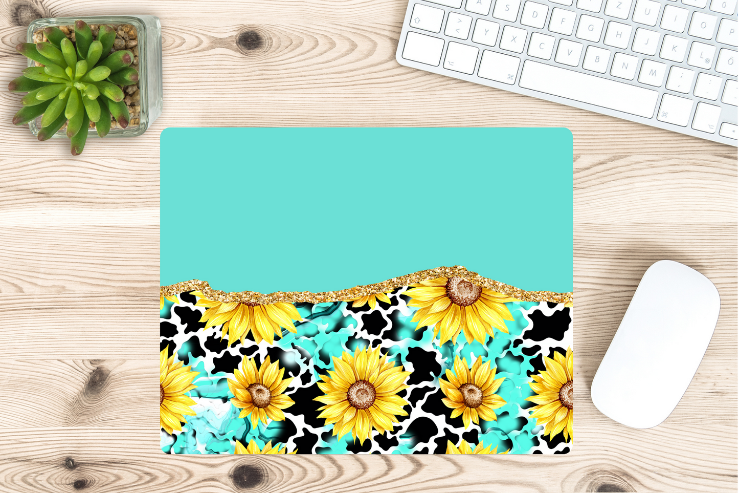 Turquoise Sunflower Mouse Pad