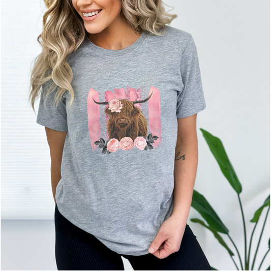 Pink Highland Cow Tee