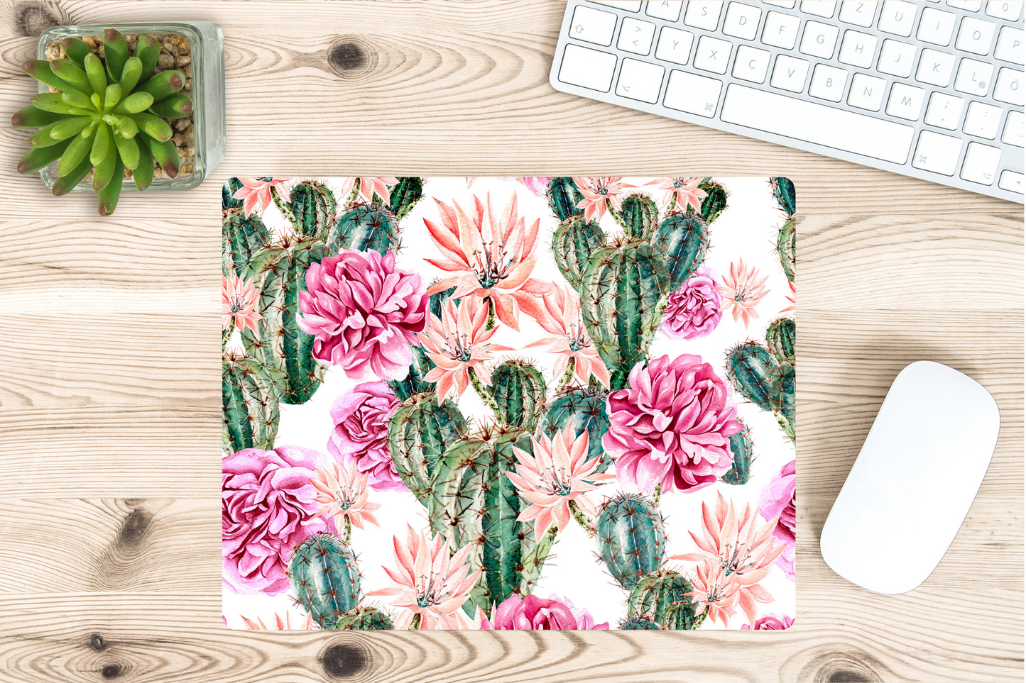 White Cactus Mouse Pad