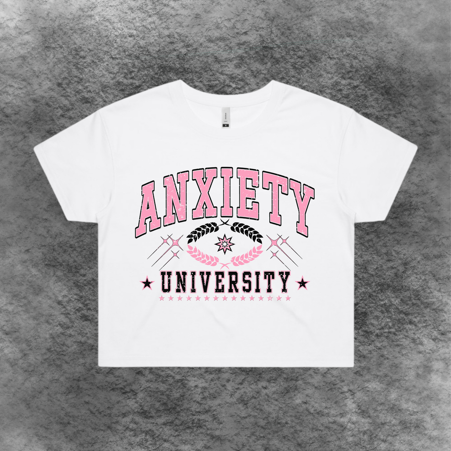 Anxiety University Pink Print Crop Tee