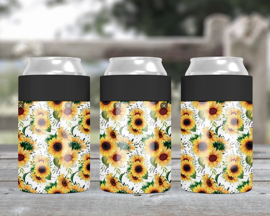 White Sunflower Metal Can Cooler